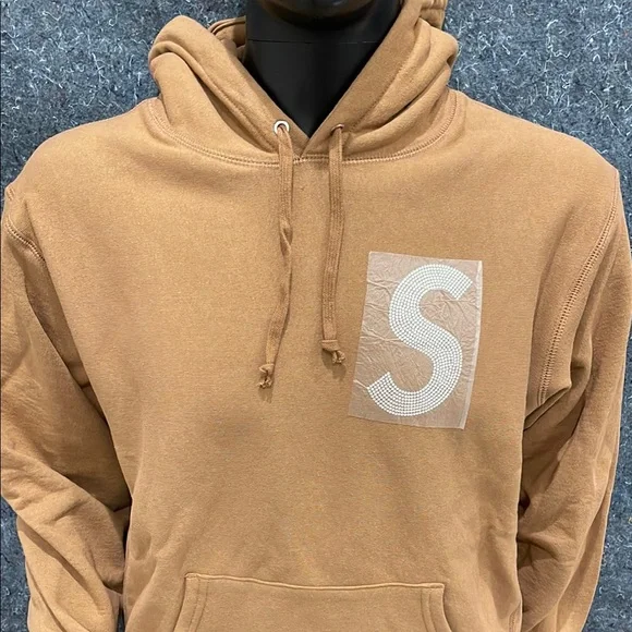 NEW Supreme S Logo Swarovski SMALL Brown Tan Long Sleeve Hoodie Pull Over Jacket
